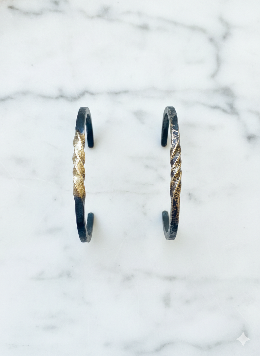 Unisex Iron with Gold Foil on the twisted Cuff/Bracelet