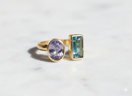 Handmade Twin Stone Ring in 18k Yellow Gold