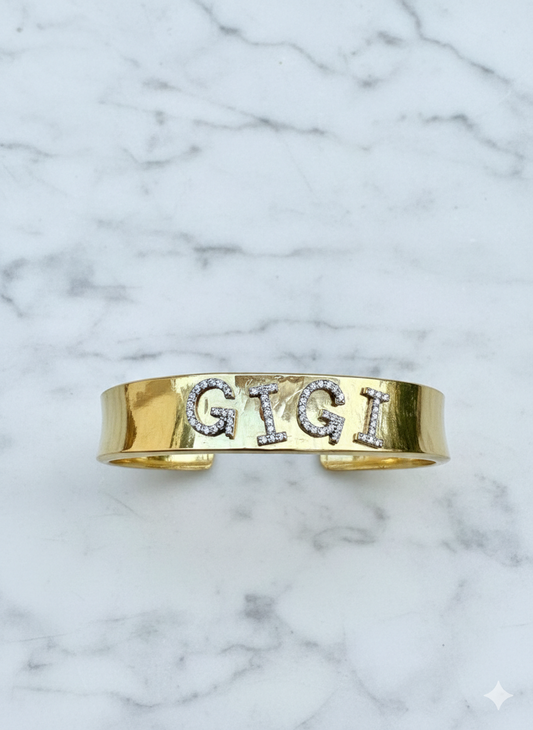 Handmade 18k Yellow Gold Diamond Name Cuff/Bracelet