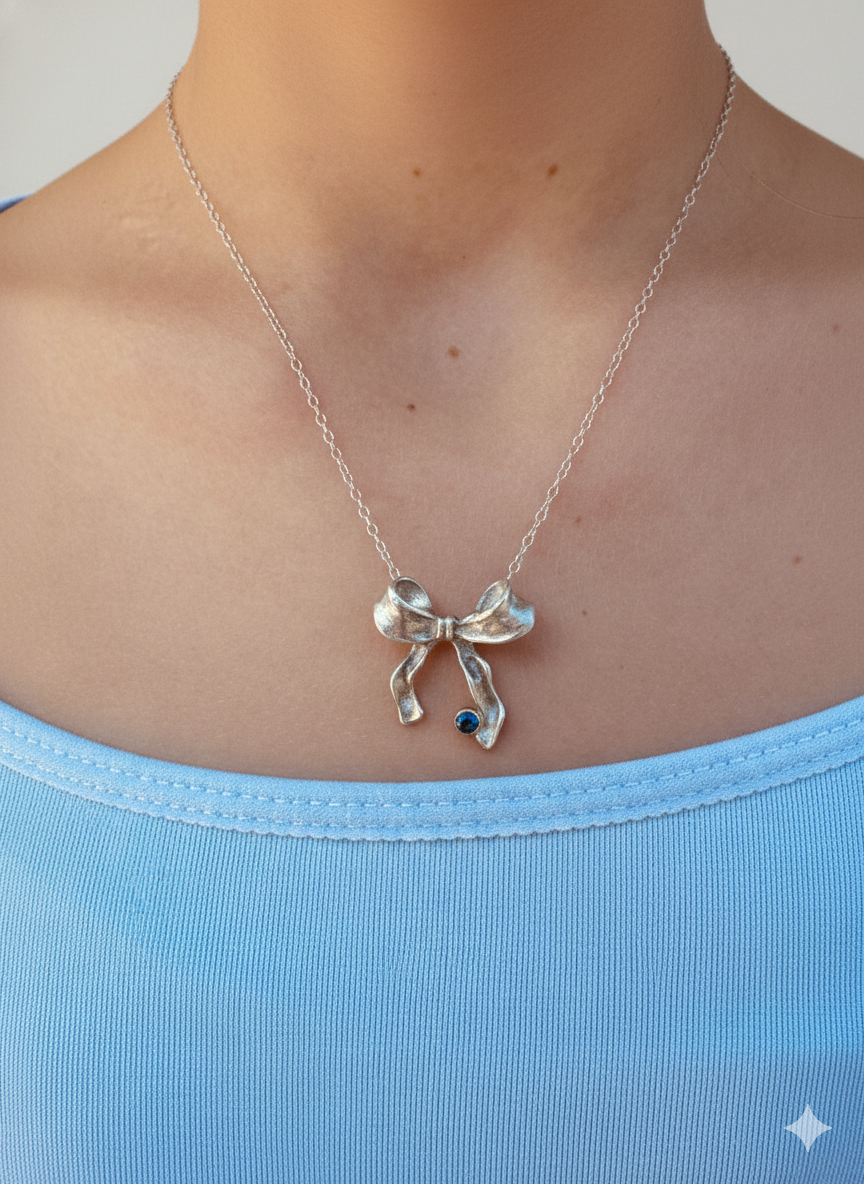 HandmadeSterling Silver Ribbon Bow Pendant